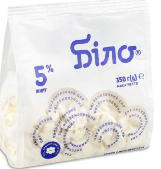 Сир кисломолочний БІЛО Домашній 5% пакет, 350г